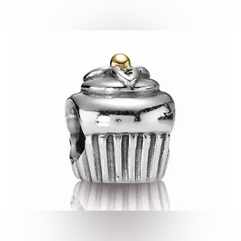 Authentic Pandora Retired Cupcake S925 Ale Sterling Silver & 14K Two Tone Charm